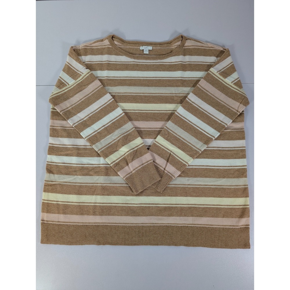 J Jill Sweater Women's Large Beige Multicolor Striped‎ Pullover Sweater - Picture 3 of 11